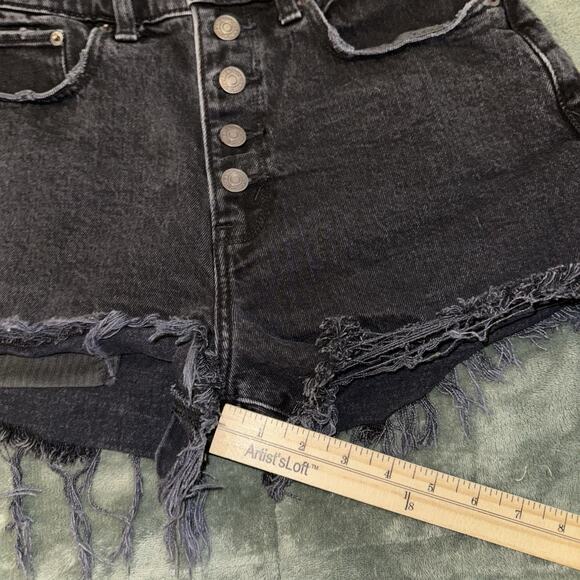 Abercrombie & Fitch Mom Short High Rise Size 26/2 Denim Shorts Raw Hem Black - Picture 7 of 8